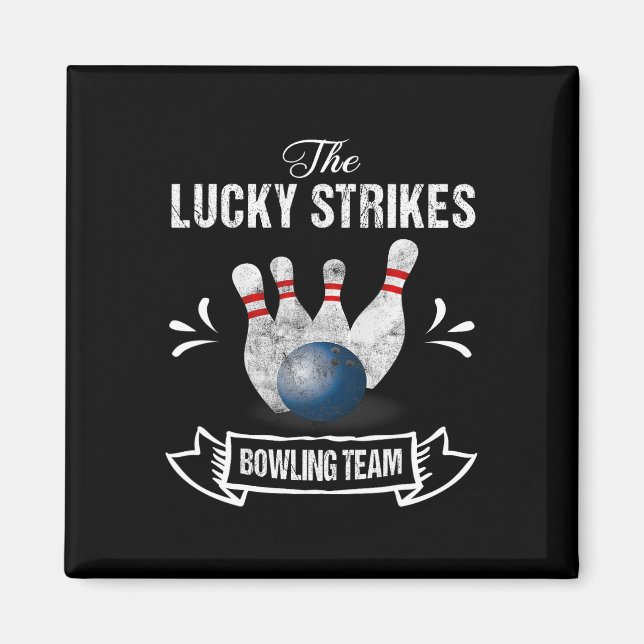 Imán Funny Bowling Team Lucky Strikes Bowling Team Tee (Frente)