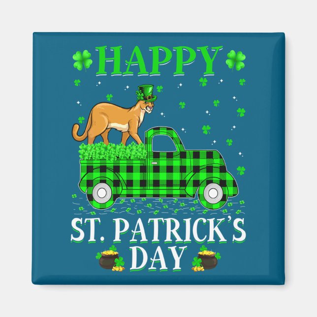 Imán Funny Buffalo Plaid Green Truck Cougar St Patrick  (Frente)