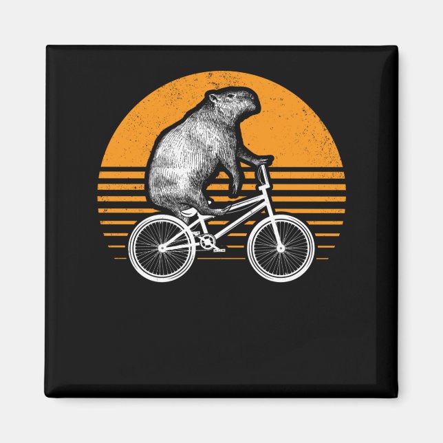 Imán Funny Capybara Montar en bicicleta Retro Capibara (Frente)