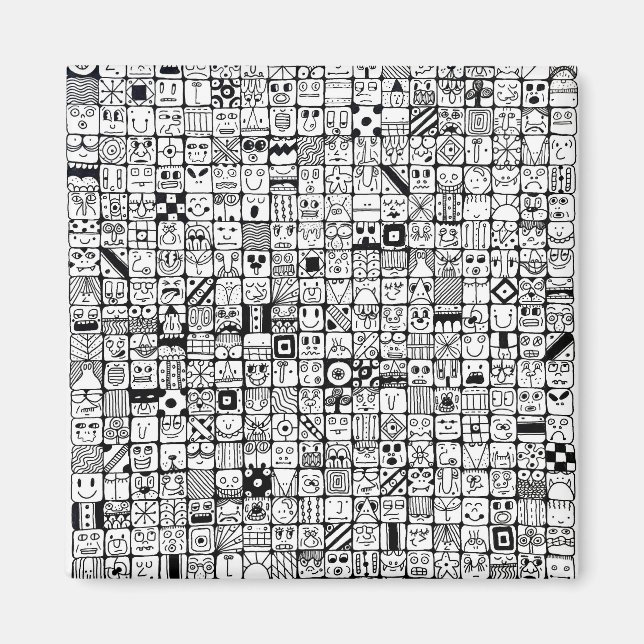 Imán Funny Cartoon Faces Squares (Frente)