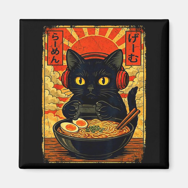 Imán Funny Cat Gamer Men Anime Kawaii Gaming Headset Ca (Frente)