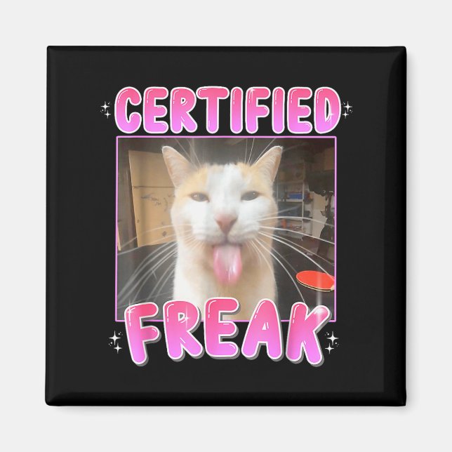 Imán Funny Cat Lover Certified Freak Eat Cement Cursed  (Frente)
