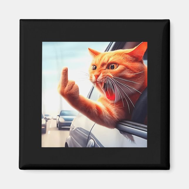 Imán Funny Cat Middle Finger Hilarious Cat In The Car C (Frente)