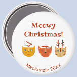 Imán Funny Cat Personalized Navidades<br><div class="desc">Un montón de gatos lindos y divertidos en gorras de vacaciones de invierno y accesorios para hacerte sonreír. Cambie el saludo,  nombre y año para personalizar. Arte original de Nic Squirrell.</div>