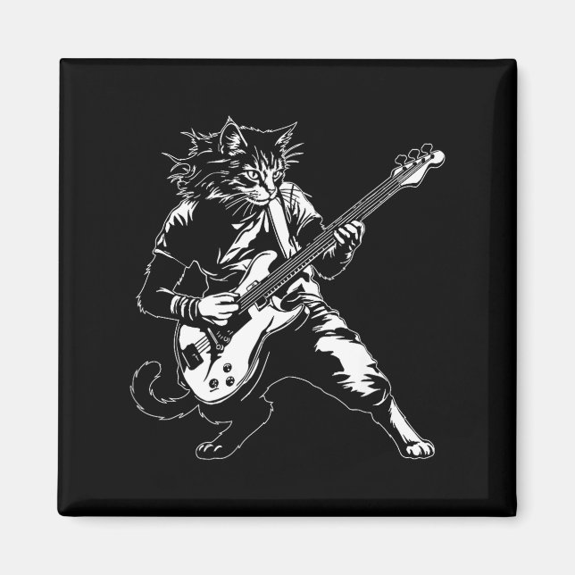 Imán Funny Cat Playing B Guitar Rock Music Lover Musici (Frente)