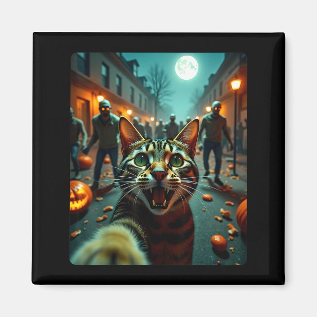 Imán Funny Cat Selfie Halloween Zombies Humor  (Frente)