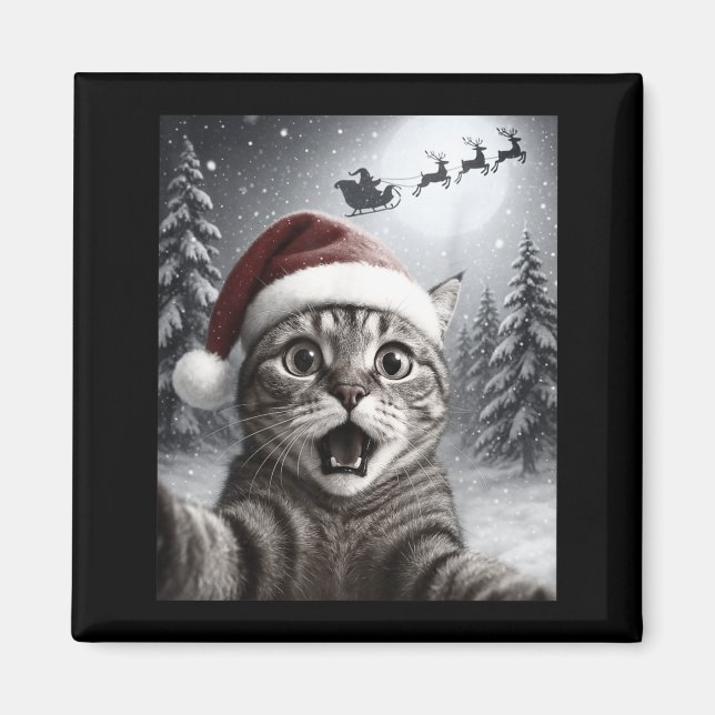 Imán Funny Cat Selfie With Santa Claus Christmas Men Wo (Frente)