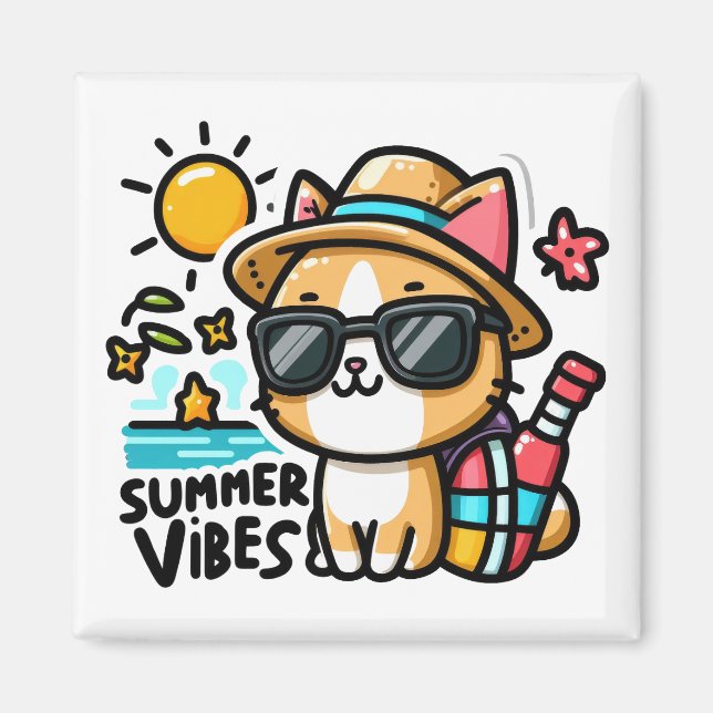 Imán Funny Cat Summer Vibes (Frente)