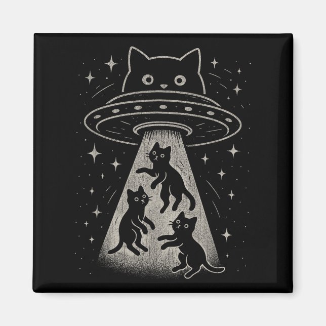 Imán Funny Cat Ufo Cute Kitty Space Spaceship Alien Aes (Frente)