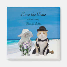 Imán Funny Cats Beach Wedding Salva la fecha