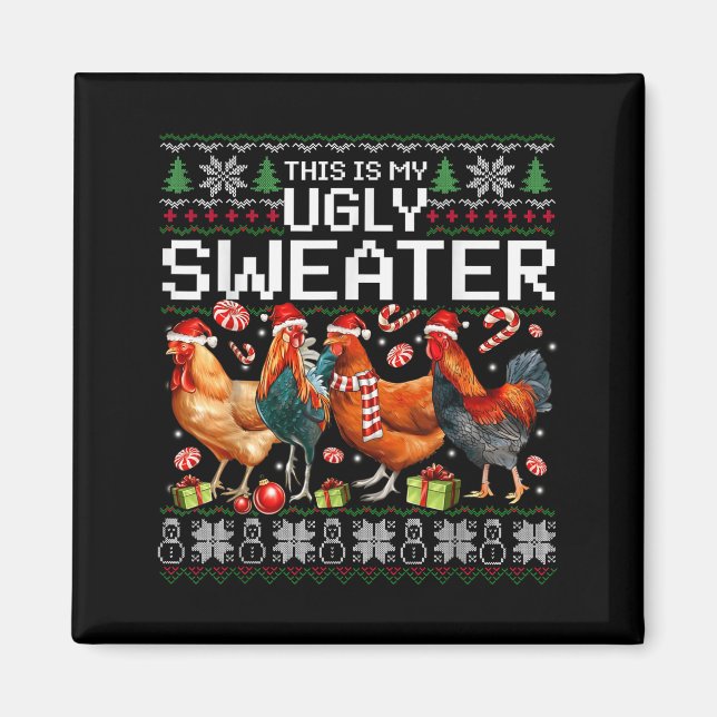 Imán Funny Chicken Ugly Christmas Sweater Holiday Desig (Frente)