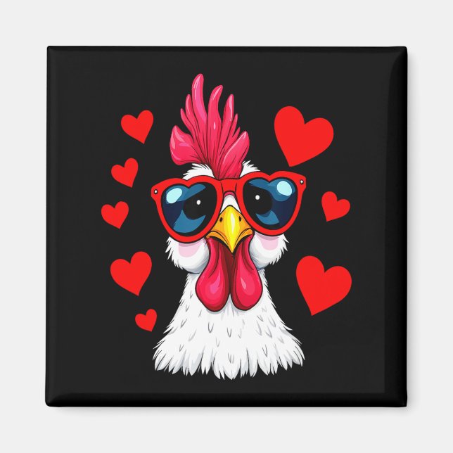 Imán Funny Chicken Valentines Day Heart Chicken Couple  (Frente)