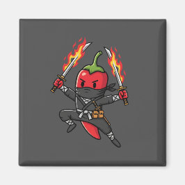 Imán Funny Chili Pepper Fire Ninja Samurai Illustration