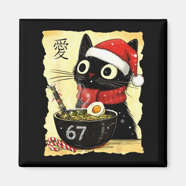Imán Funny Christmas 67 Six Seven Cat Ramen Japanese Ka (Frente)