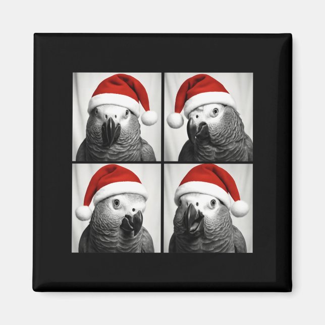 Imán Funny Christmas African G Parrot Santa Photo Booth (Frente)
