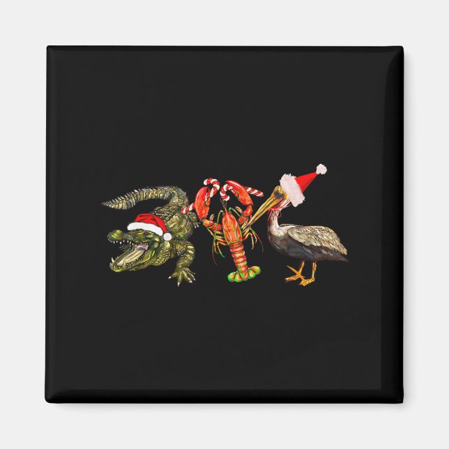 Imán Funny Christmas Alligator Pelican Crawfish Holiday (Frente)