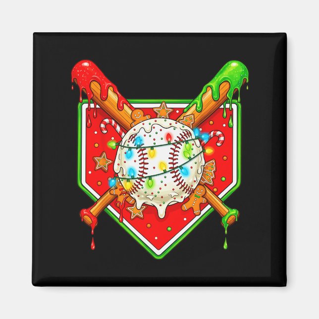 Imán Funny Christmas Baseball Ice Cream Drip Men Women  (Frente)