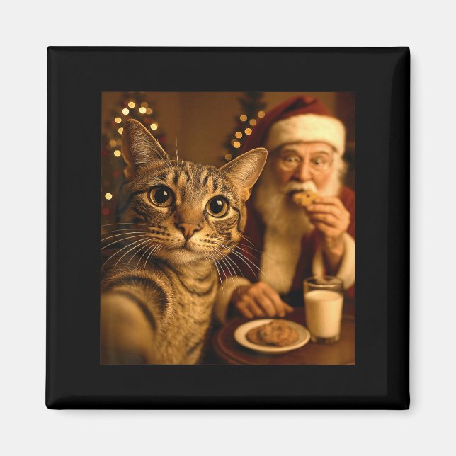 Imán Funny Christmas Cat Selfie With Santa Claus Meme M (Frente)