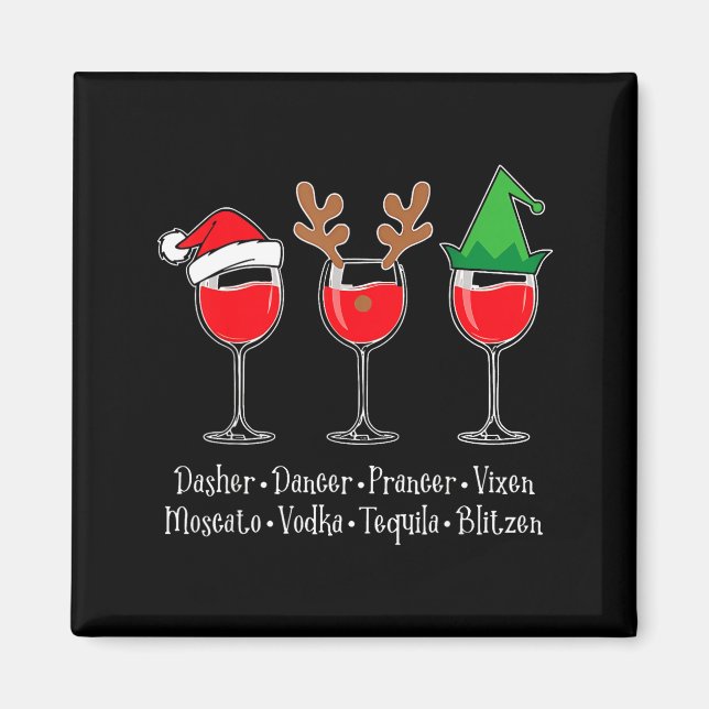 Imán Funny Christmas Dasher Dancer Prancer Vixen Whiske (Frente)