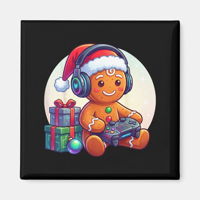 Imán Funny Christmas Gamer Gingerbread Xmas Gaming Men  (Frente)