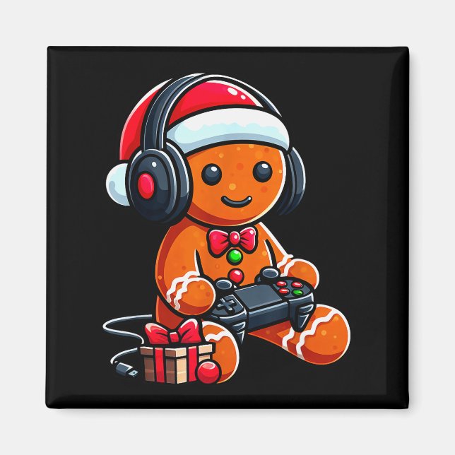 Imán Funny Christmas Gamer Gingerbread Xmas Gaming Men  (Frente)