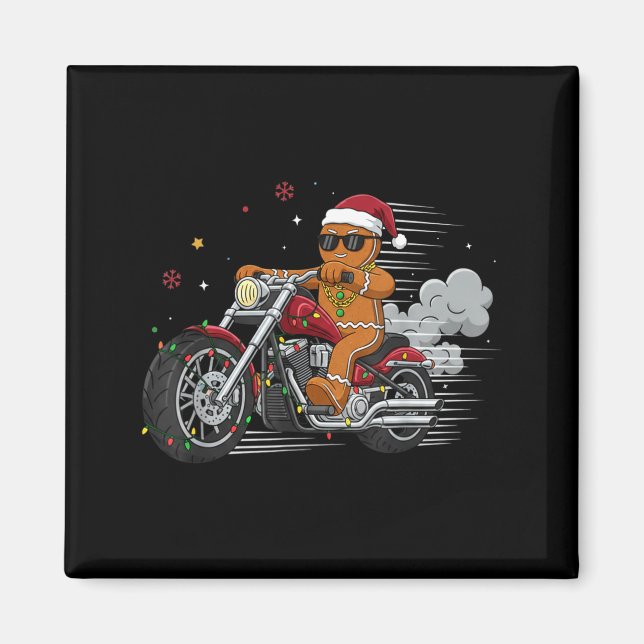 Imán Funny Christmas Gingerbread Man Biker Riding A Mot (Frente)