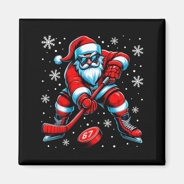 Imán Funny Christmas Hockey Cool Santa Claus 6 7 Meme T (Frente)