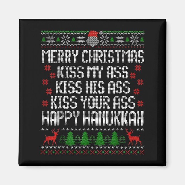 Imán Funny Christmas Kiss My Happy Hanukkah Humor  (Frente)