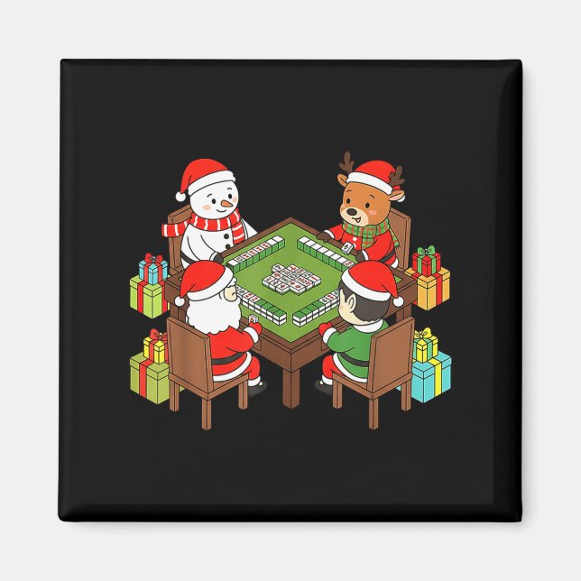Imán Funny Christmas Mahjong Santa Snowman Elf Reindeer (Frente)