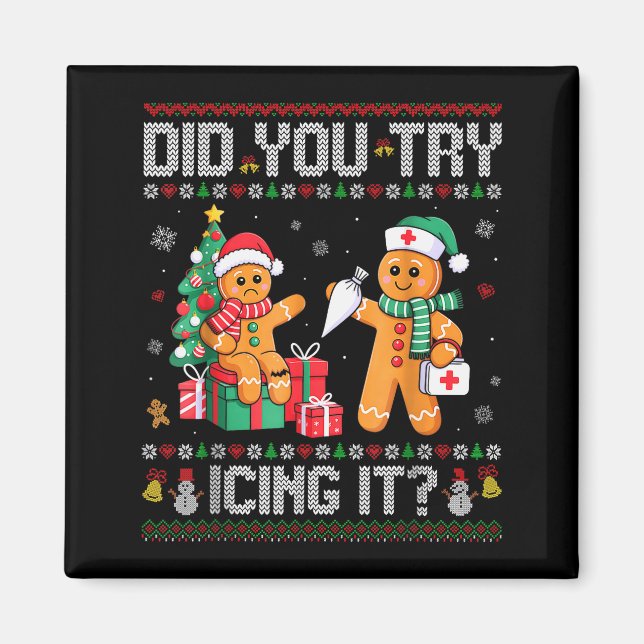 Imán Funny Christmas Nurse Did You Try Icing It_ Ginger (Frente)
