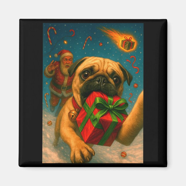 Imán Funny Christmas Pug Shirt - Selfie With Santa Xmas (Frente)