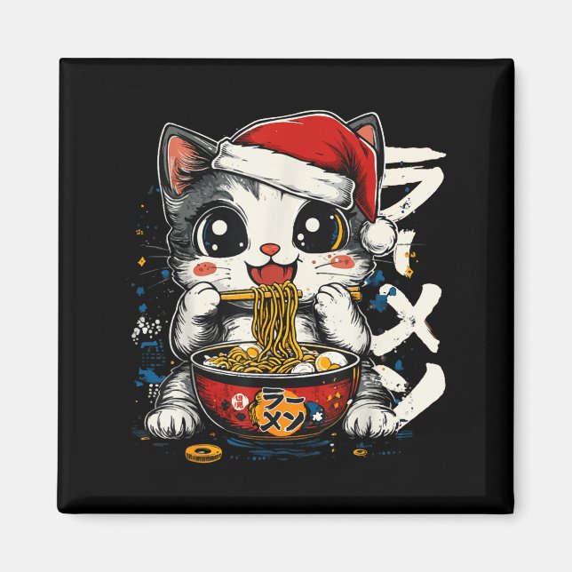 Imán Funny Christmas Santa Cat Ramen Japanese Kawaii An (Frente)