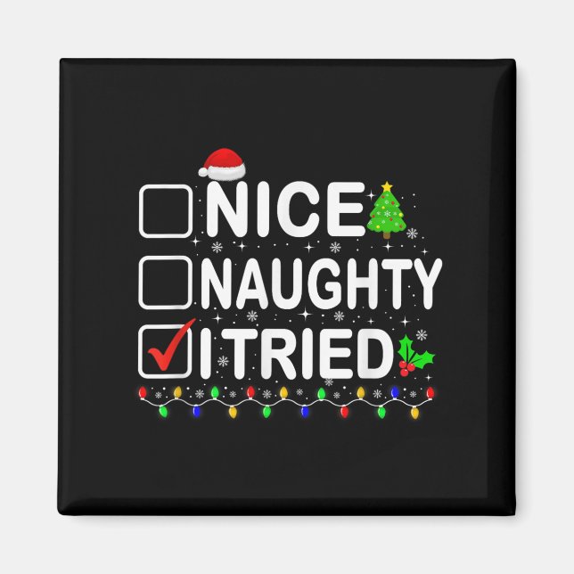 Imán Funny Christmas Santa Hat Xmas Lights Nice Naughty (Frente)