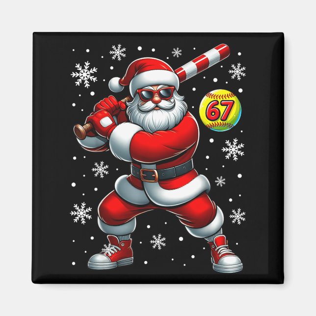 Imán Funny Christmas Softball Cool Santa Claus 6 7 Meme (Frente)