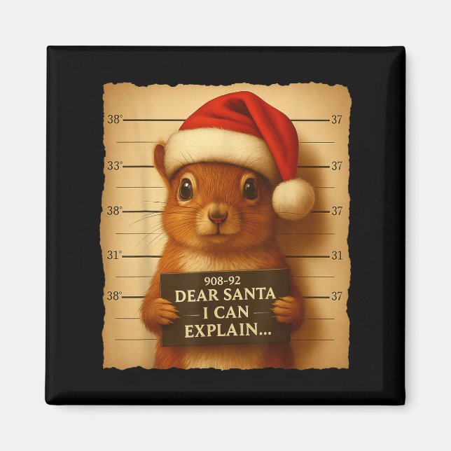 Imán Funny Christmas Squirrel - Cute Squirrel Santa Hat (Frente)