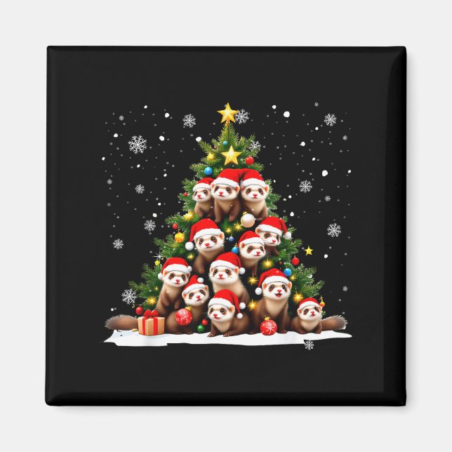 Imán Funny Christmas Tree Ferrets Family Xmas Pajamas  (Frente)