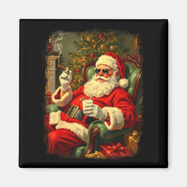 Imán Funny Cool Sungles Cigar And Milk Santa Christmas  (Frente)