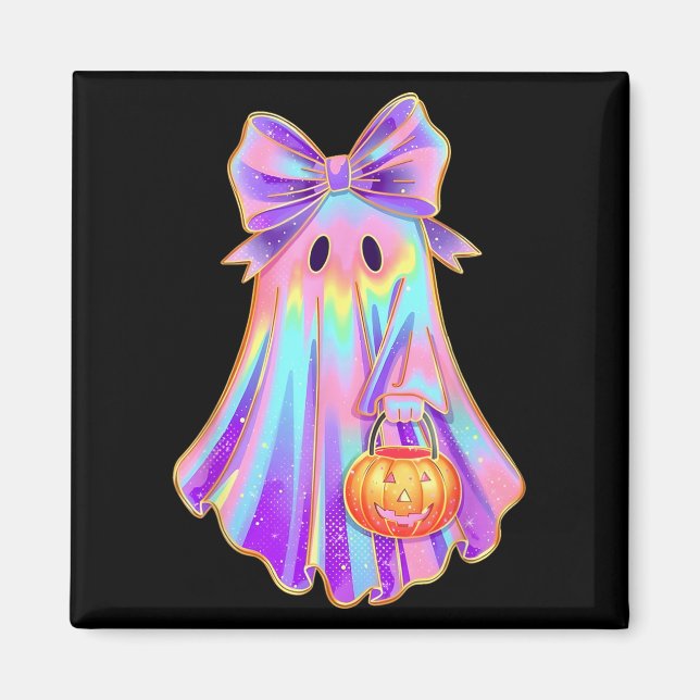 Imán Funny Coquette Bow Ghost Pumpkin Halloween Soky Se (Frente)