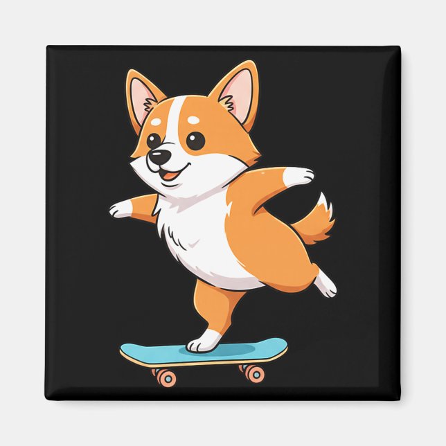 Imán Funny Corgi Skater Skateboard Ballerina Mom Dad Ki (Frente)