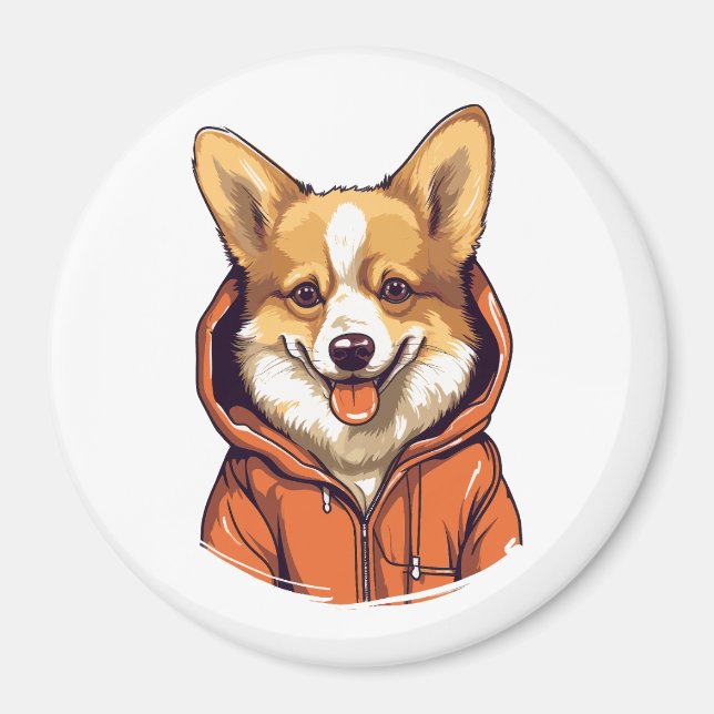 Imán Funny Corgi Usando Hoodie (Frente)