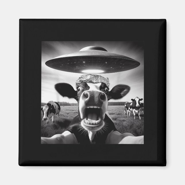 Imán Funny Cow Abduction By Ufo Selfie - Hilarious Alie (Frente)