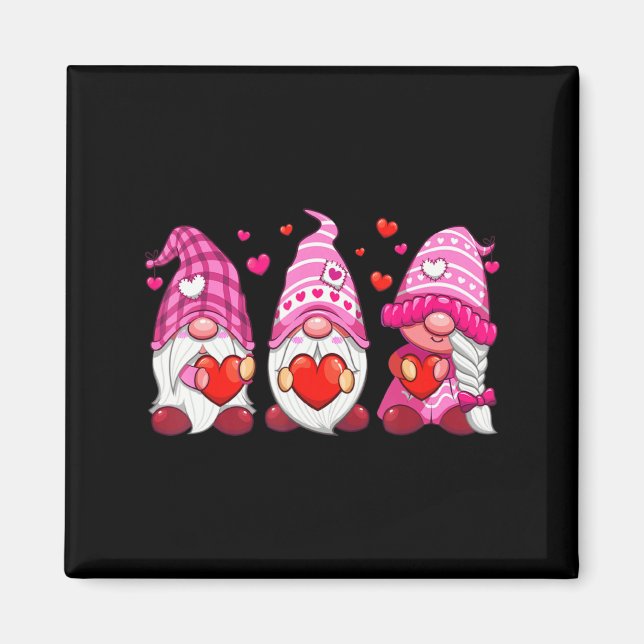 Imán Funny Cute Three Gnomies Nk Hearts Matching Vale  (Frente)