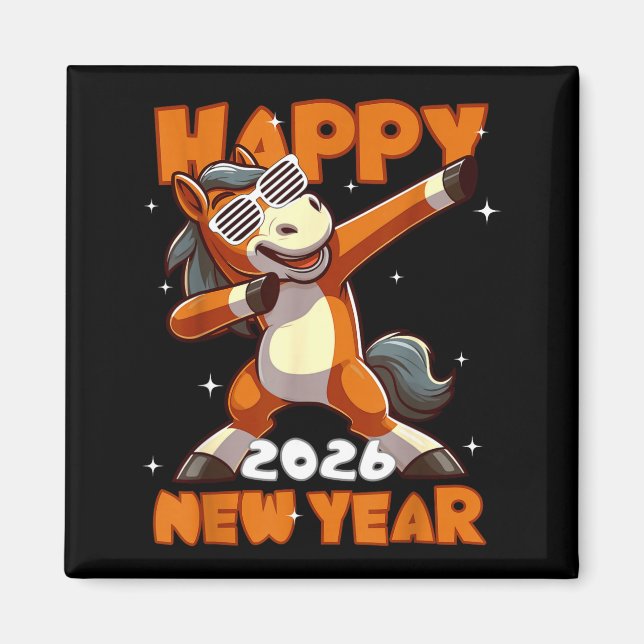 Imán Funny Dabbing Horse Happy Lunar New Year 2026 Year (Frente)