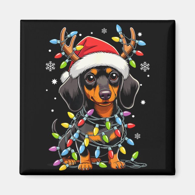 Imán Funny Dachshund Christmas Lights Santa Hat Xmas  (Frente)