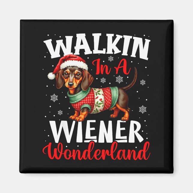 Imán Funny Dachshund Cute Christmas Dog Lover Walking I (Frente)