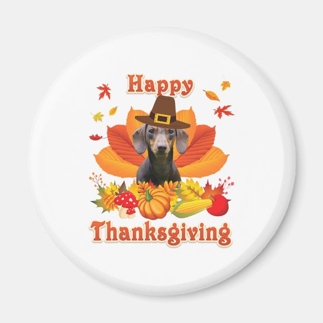 Imán Funny Dachshund Dog Thanksgiving Fall Autumn (Frente)