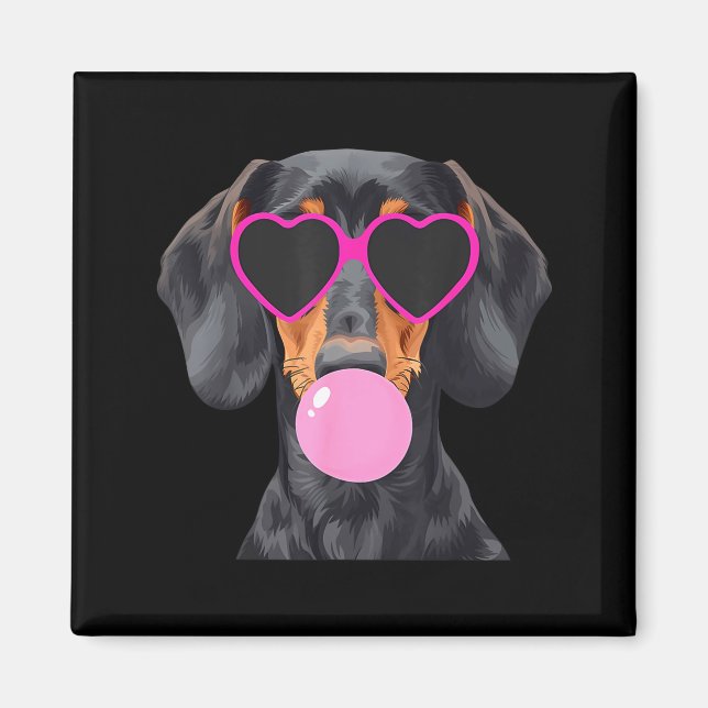 Imán Funny Dachshund Wearing Gles And Blowing Nk Bubble (Frente)