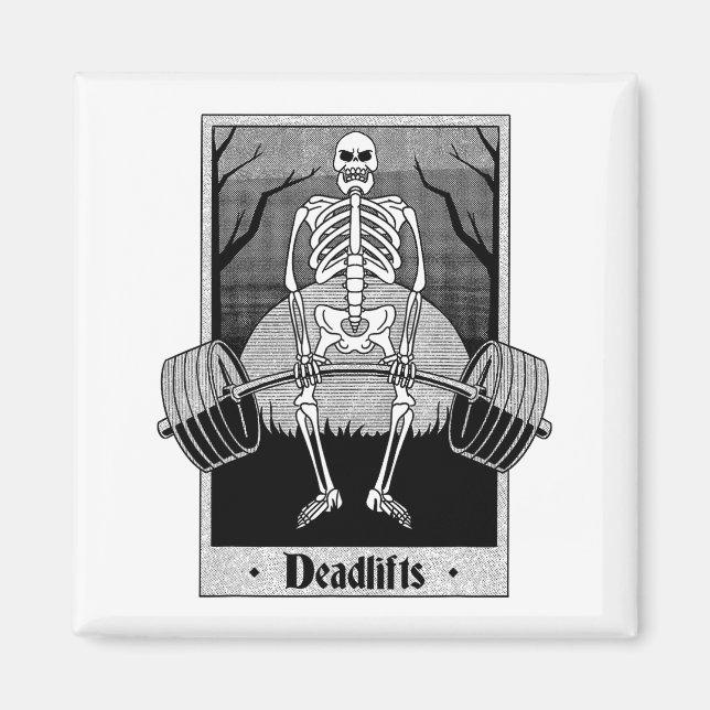 Imán Funny Deadlifts Weightlifter Skeleton Halloween Gy (Frente)