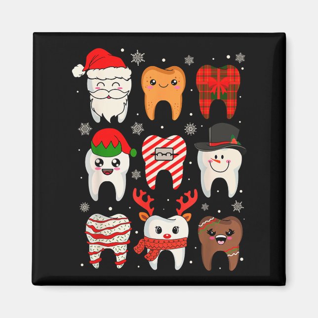 Imán Funny Dental Christmas Teeth Cute Xmas Dentist Squ (Frente)