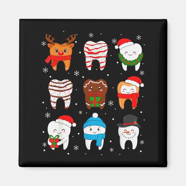 Imán Funny Dental Christmas Teeth Cute Xmas Dentist Squ (Frente)